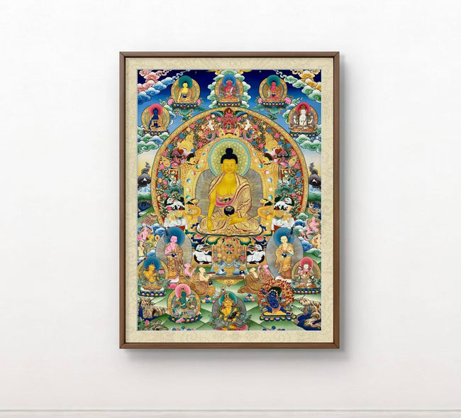 Shakyamuni Buddha Hand‑Painted Regong Thangka 150×100cm | Natural Mineral Pigments 150x100 cm Hover Image