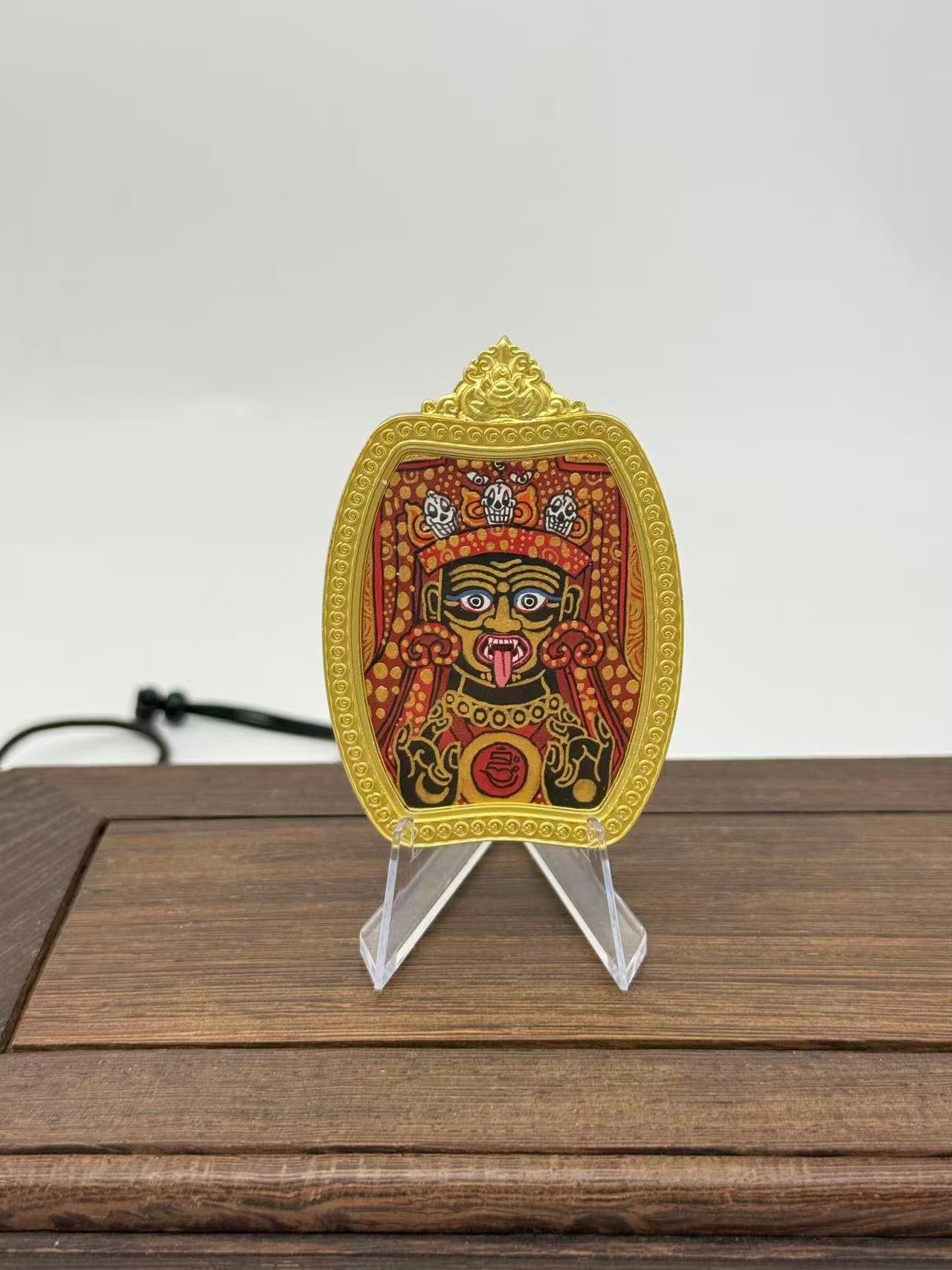 Zhaxi Lhamo Mini Regong Thangka Pendant, Hand‑Painted with Natural Himalayan Mineral Pigments