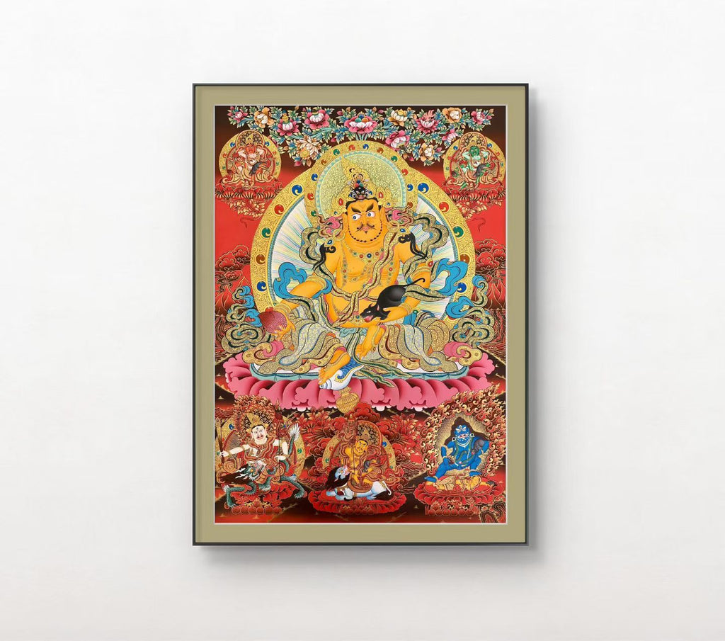 Yellow Jambhala Hand‑Painted Regong Thangka 76×53cm | Natural Mineral Pigments 76x53 cm