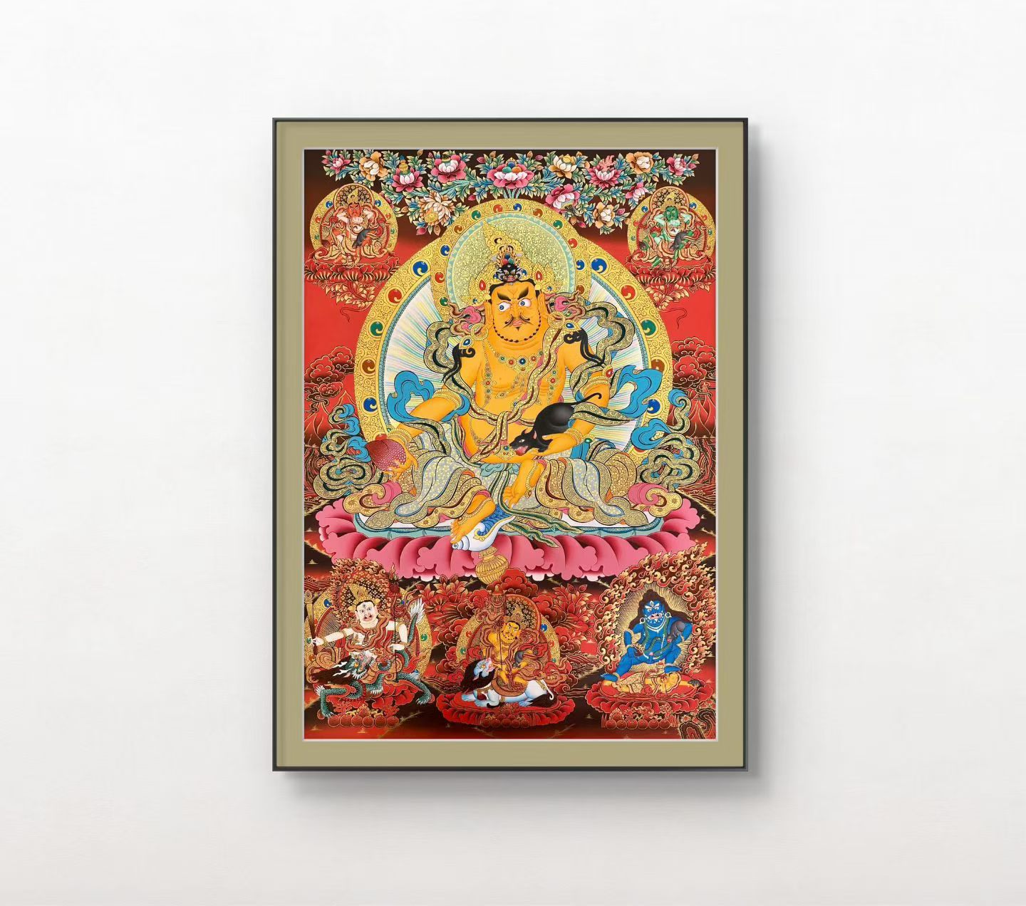 Yellow Jambhala Hand‑Painted Regong Thangka 76×53cm | Natural Mineral Pigments 76x53 cm
