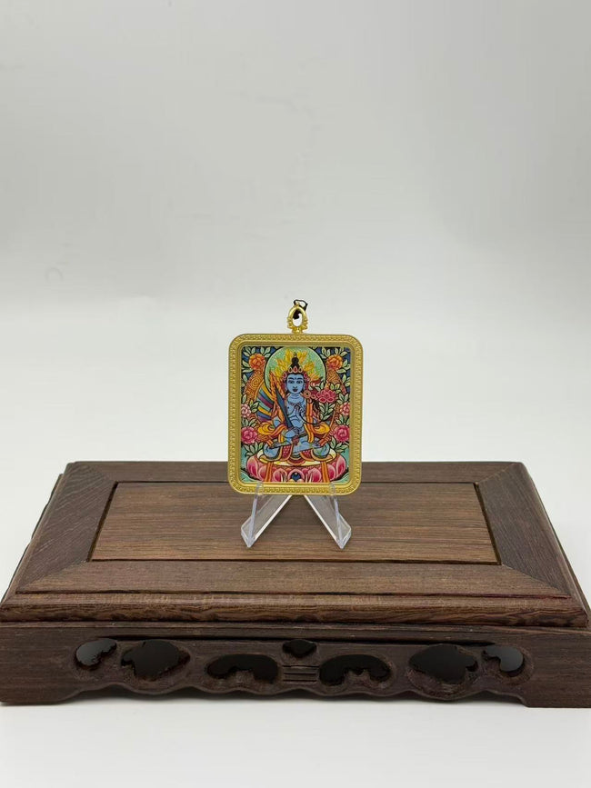 Akasagarbha Mini Regong Thangka Pendant, Hand‑Painted with Natural Himalayan Mineral Pigments Hover Image
