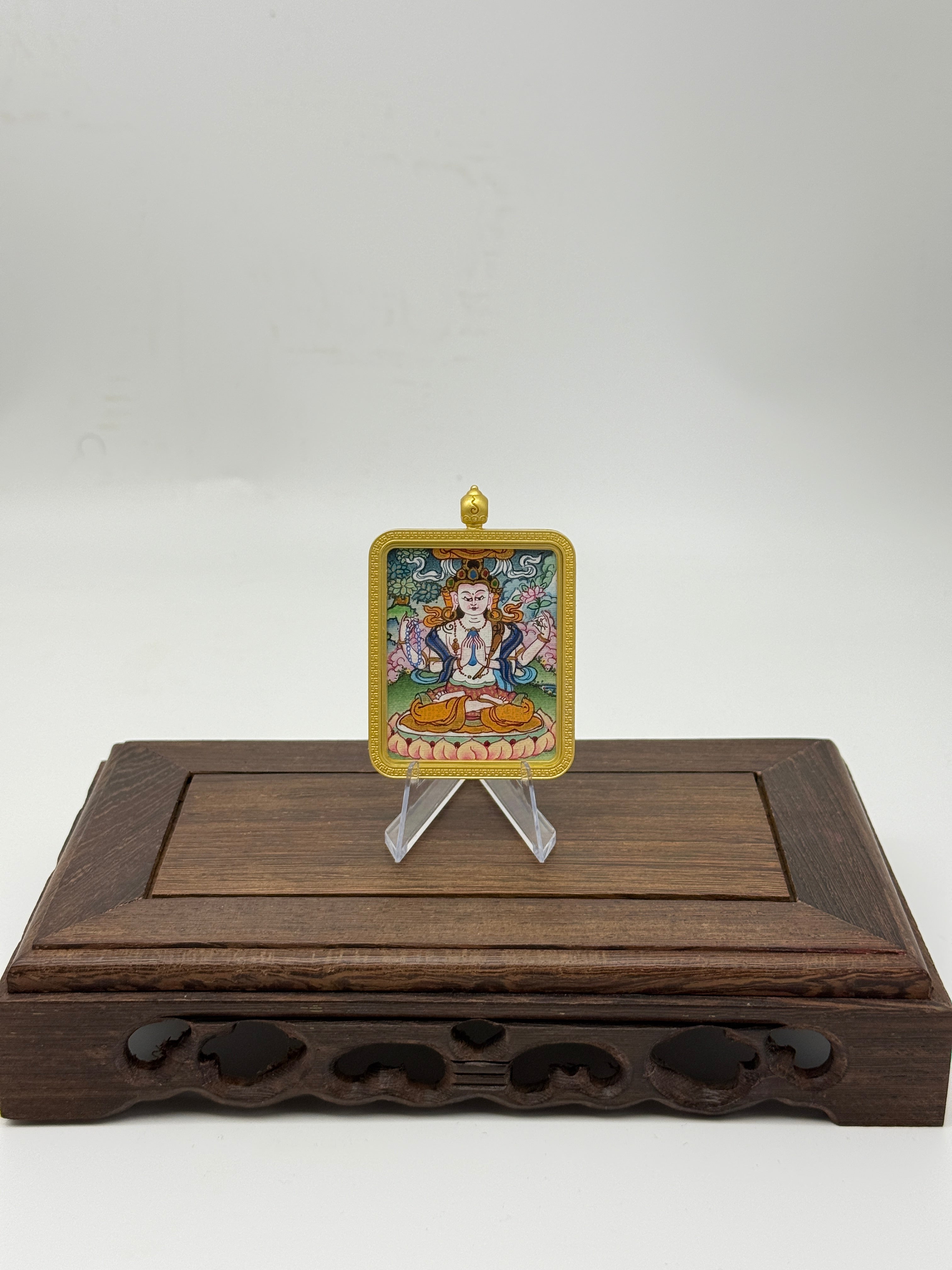 Akasagarbha Mini Regong Thangka Pendant, Hand‑Painted with Natural Himalayan Mineral Pigments