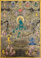 Green Tara Hand‑Painted Regong Thangka 90×66cm | Natural Mineral Pigments 90x66 cm