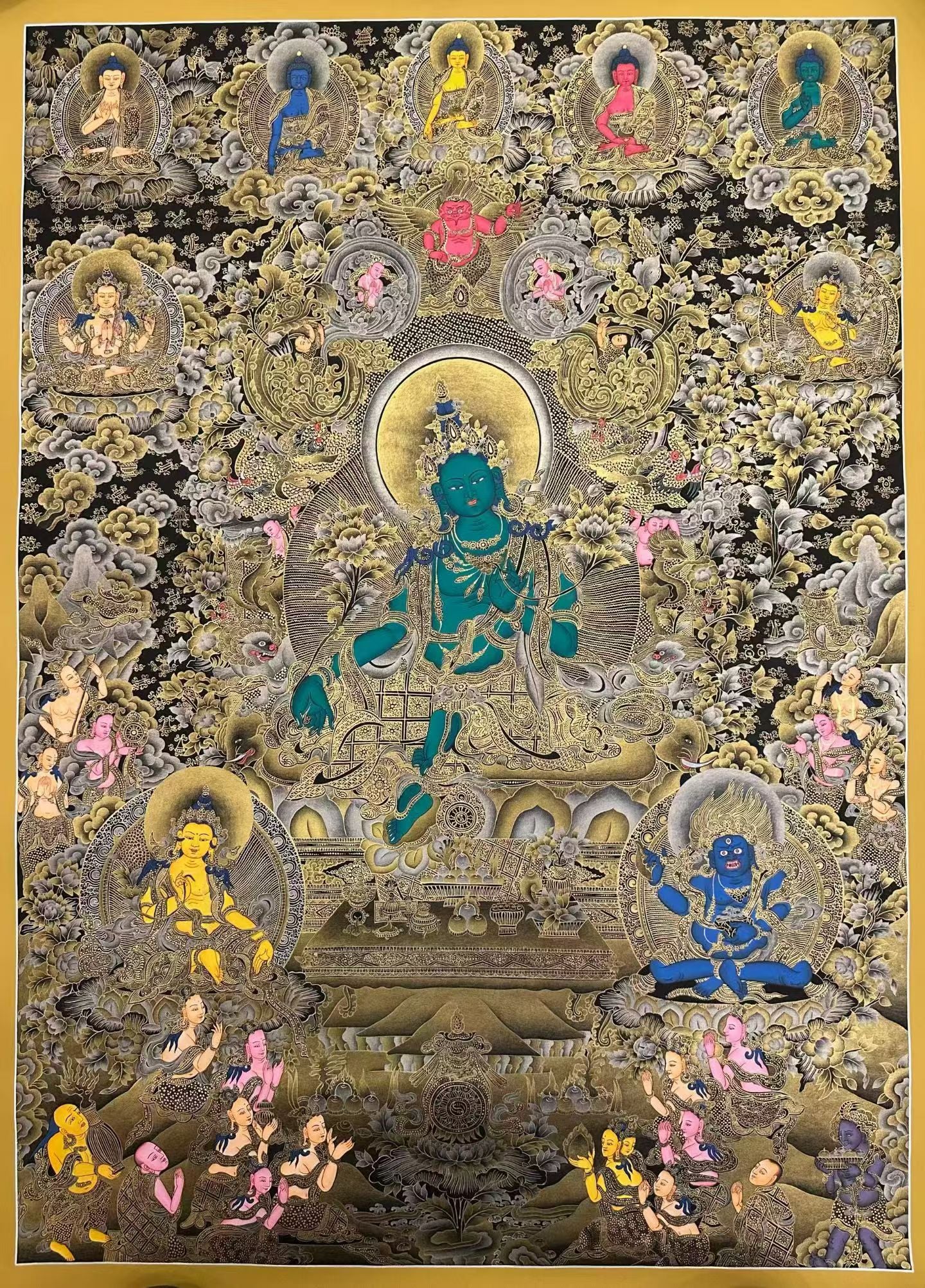 Green Tara Hand‑Painted Regong Thangka 90×66cm | Natural Mineral Pigments 90x66 cm