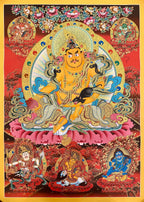 Yellow Jambhala Hand‑Painted Regong Thangka 76×53cm | Natural Mineral Pigments 76x53 cm