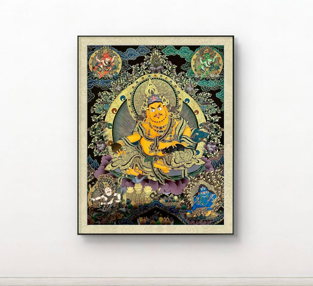 Yellow Jambhala Hand‑Painted Regong Thangka 60×45cm | Natural Mineral Pigments 60x45 cm