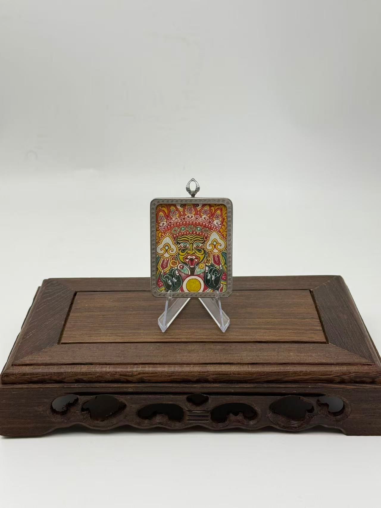 Zhaxi Lhamo Mini Regong Thangka Pendant, Hand‑Painted with Natural Himalayan Mineral Pigments