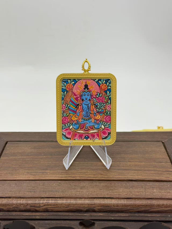 Akasagarbha Mini Regong Thangka Pendant, Hand‑Painted with Natural Himalayan Mineral Pigments Hover Image
