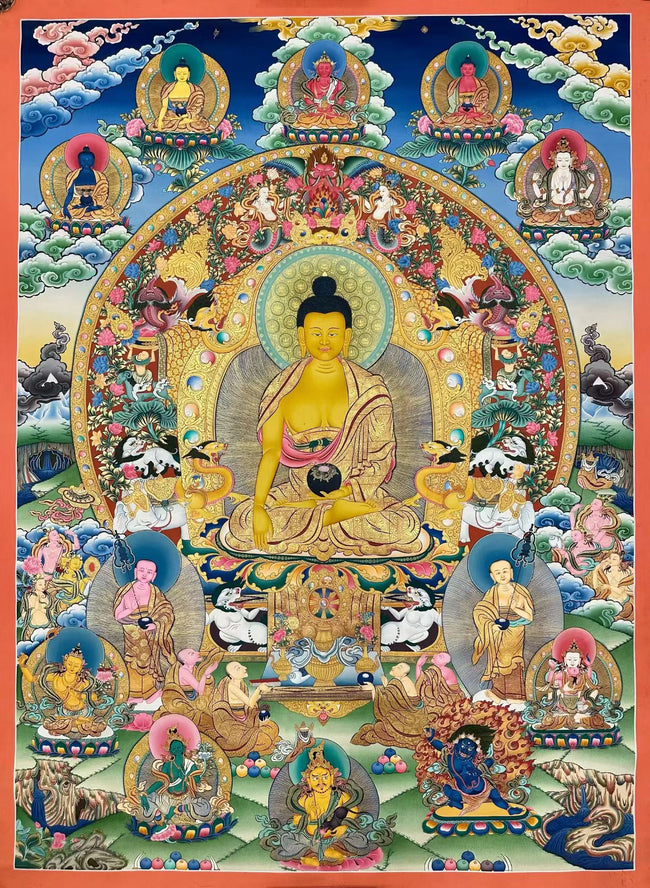 Shakyamuni Buddha Hand‑Painted Regong Thangka 150×100cm | Natural Mineral Pigments 150x100 cm Main Image