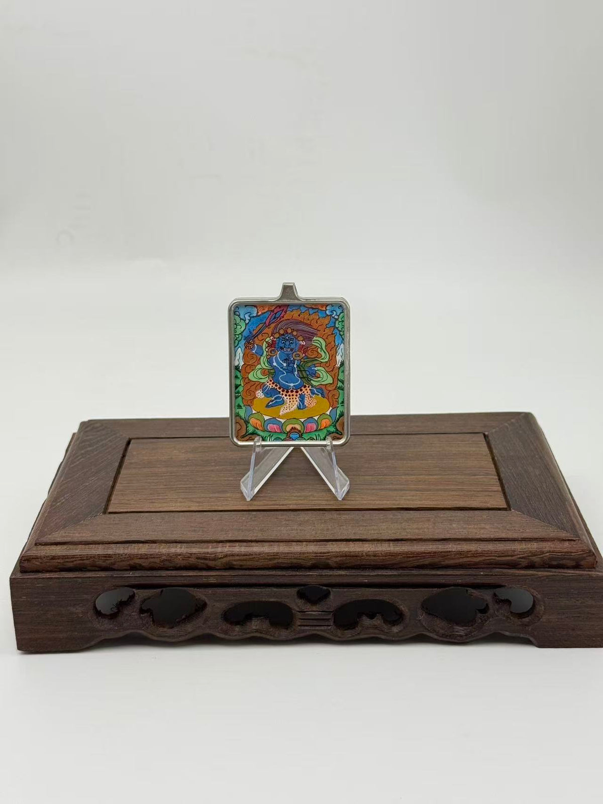 Vajrapani Mini Regong Thangka Pendant, Hand‑Painted with Natural Himalayan Mineral Pigments
