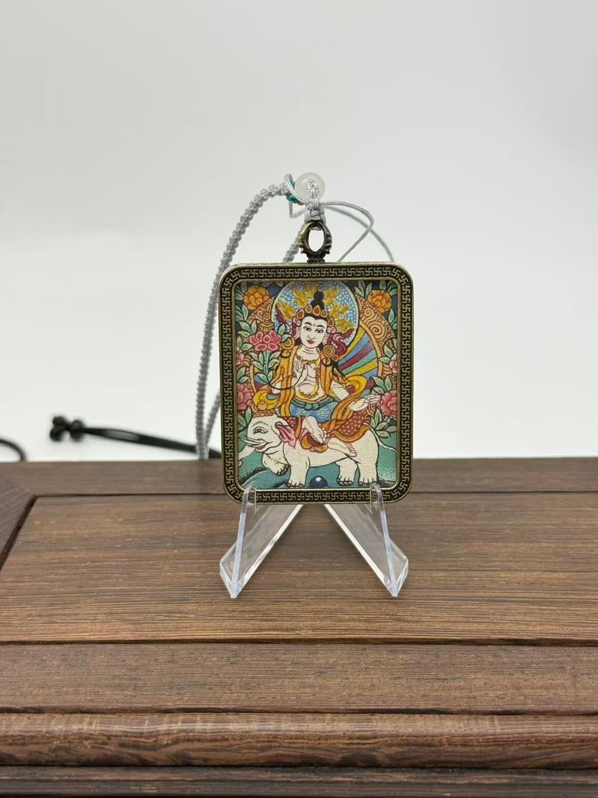 Samantabhadra Mini Regong Thangka Pendant, Hand‑Painted with Natural Himalayan Mineral Pigments