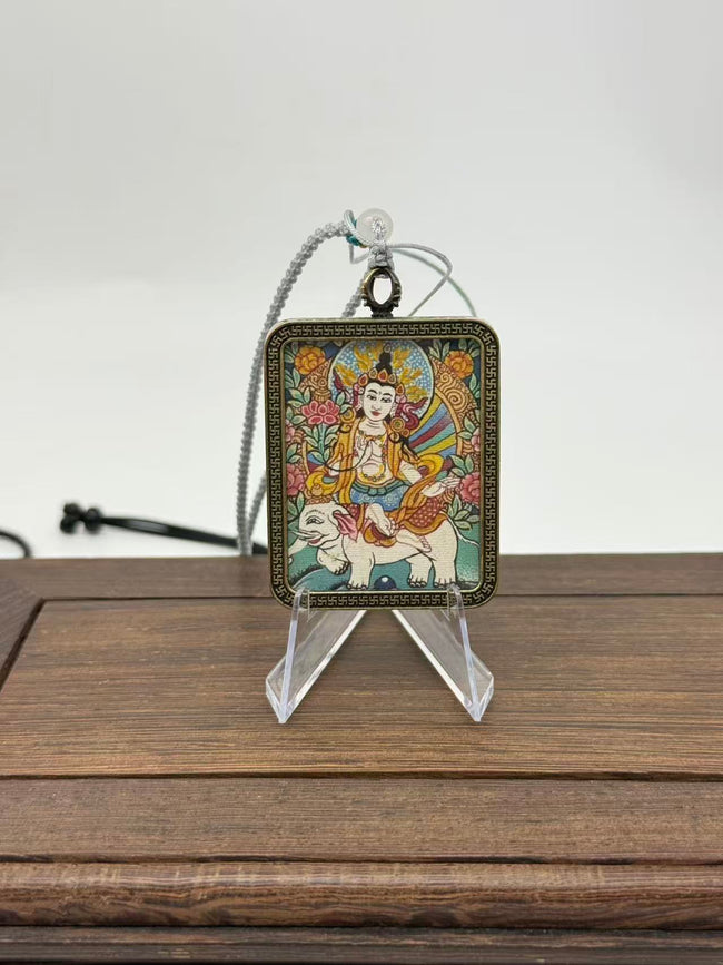 Samantabhadra Mini Regong Thangka Pendant, Hand‑Painted with Natural Himalayan Mineral Pigments Hover Image