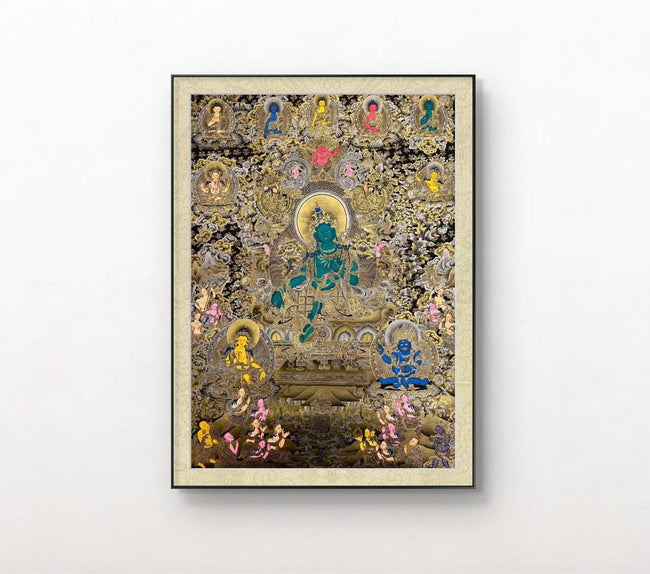 Green Tara Hand‑Painted Regong Thangka 90×66cm | Natural Mineral Pigments 90x66 cm Hover Image