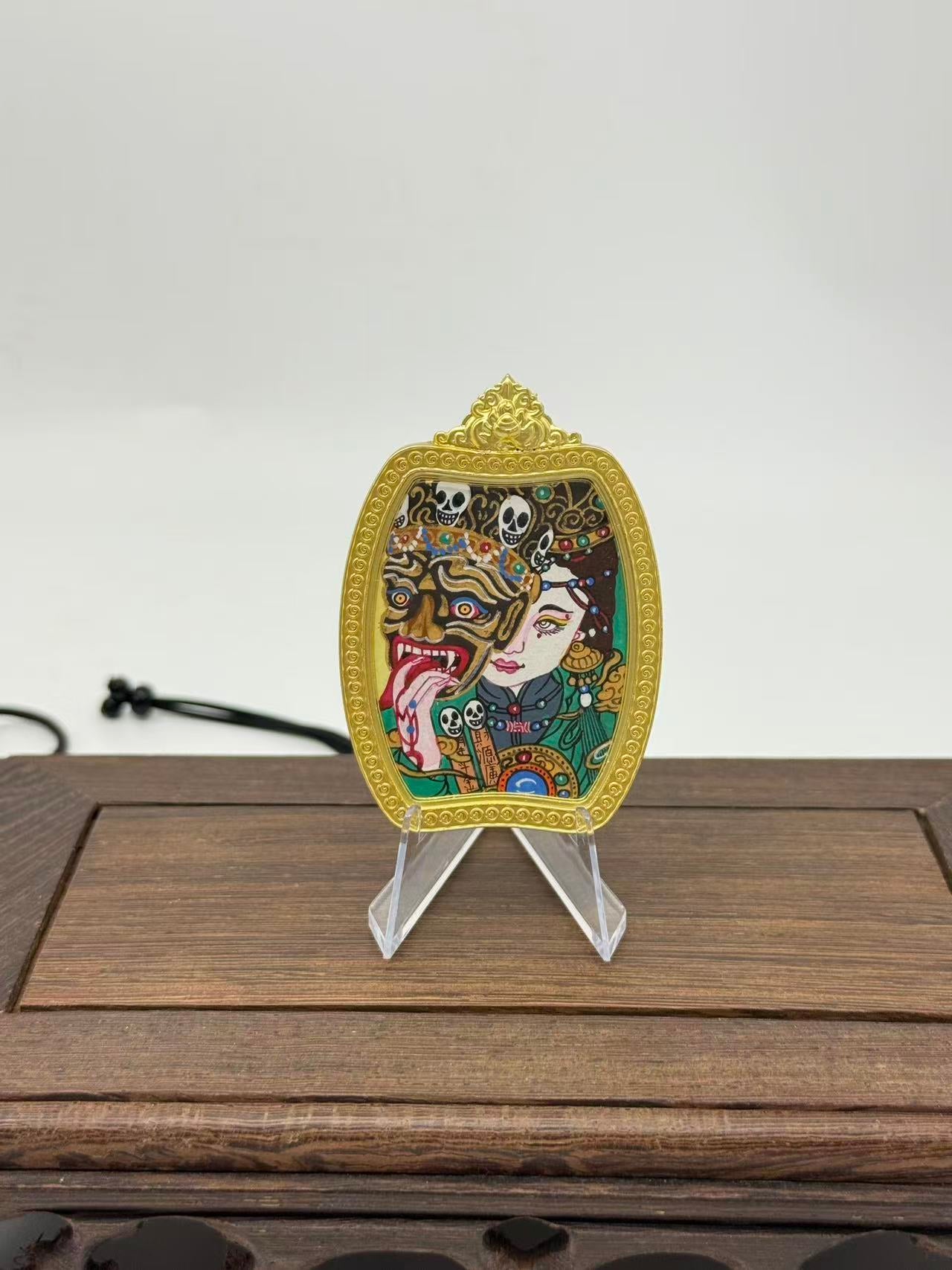 Zhaxi Lhamo Mini Regong Thangka Pendant, Hand‑Painted with Natural Himalayan Mineral Pigments