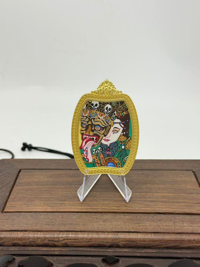 Zhaxi Lhamo Mini Regong Thangka Pendant, Hand‑Painted with Natural Himalayan Mineral Pigments Hover Image