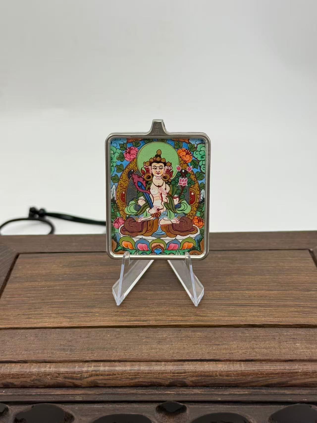 Akasagarbha Mini Regong Thangka Pendant, Hand‑Painted with Natural Himalayan Mineral Pigments
