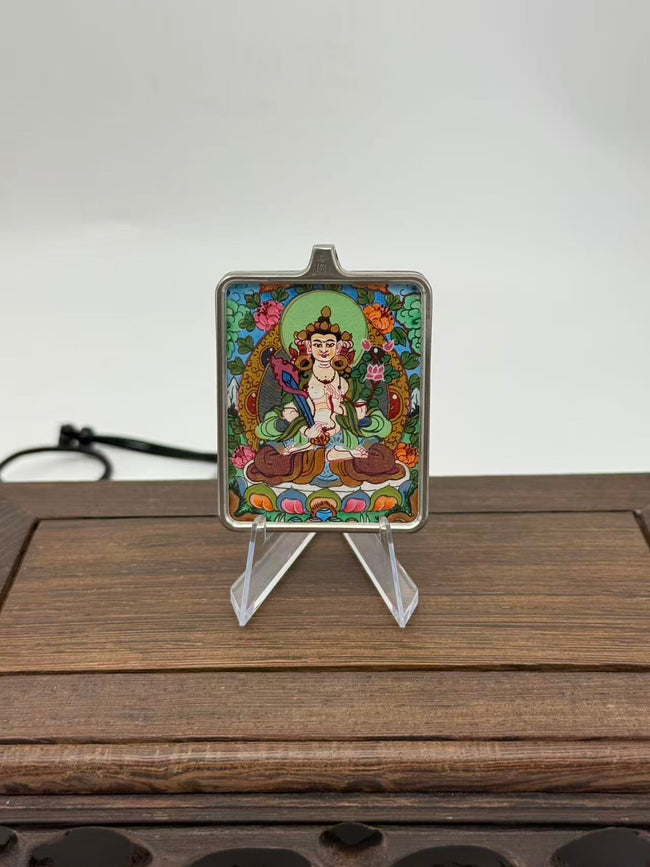 Akasagarbha Mini Regong Thangka Pendant, Hand‑Painted with Natural Himalayan Mineral Pigments Hover Image