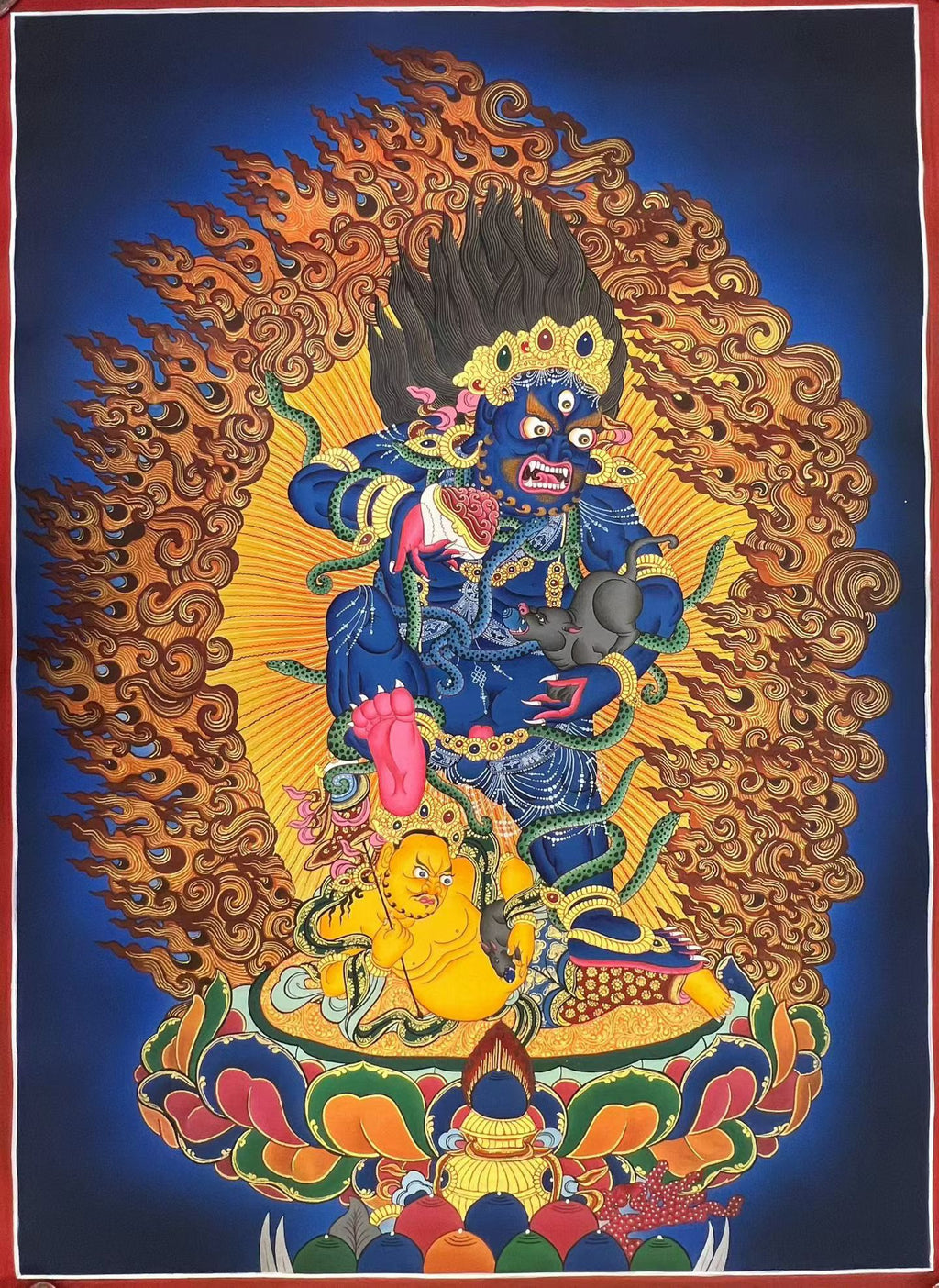 Black Jambhala Hand‑Painted Regong Thangka 76×53cm | Natural Mineral Pigments 76x53 cm