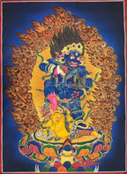 Black Jambhala Hand‑Painted Regong Thangka 76×53cm | Natural Mineral Pigments 76x53 cm