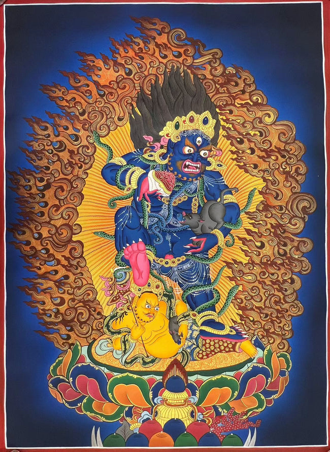 Black Jambhala Hand‑Painted Regong Thangka 76×53cm | Natural Mineral Pigments 76x53 cm Main Image